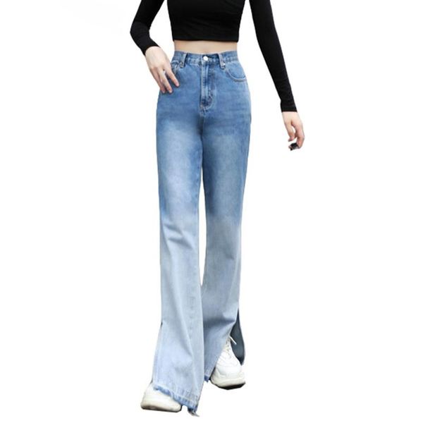 women's jeans vintage gradient women split trousers female high waist 2021 fashion zipper flared pants straight jean denim, Blue
women's jeans vintage gradient women split trousers female high waist 2021 fashion zipper flared pants straight jean denim, Blue