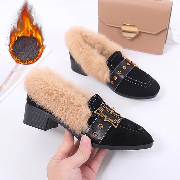 dress shoes square toe hair shoe thick high heels ladies metal rivet buckle punk suede work woman winter plush pumps mary janes, Black
dress shoes square toe hair shoe thick high heels ladies metal rivet buckle punk suede work woman winter plush pumps mary janes, Black