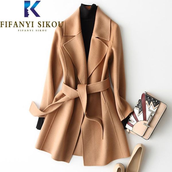 women's wool & blends 2021 winter coat women lapel lace up fashion double sided cashmere warm overcoat female loose woolen, Black
women's wool & blends 2021 winter coat women lapel lace up fashion double sided cashmere warm overcoat female loose woolen, Black