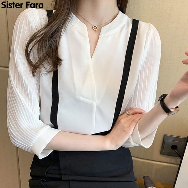 women's blouses & shirts sister fara elegant folds v-neck shirt summer thin half sleeve slim pullover ladies patchwork casual, White
women's blouses & shirts sister fara elegant folds v-neck shirt summer thin half sleeve slim pullover ladies patchwork casual, White