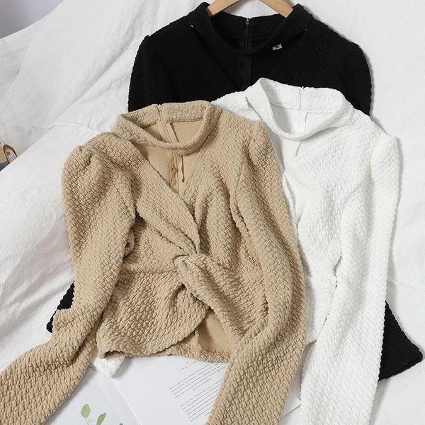 women's t-shirt spring autumn 2021 black/beige shirts women elegant halter hollow out tees female draped long sleeve fashion, White
women's t-shirt spring autumn 2021 black/beige shirts women elegant halter hollow out tees female draped long sleeve fashion, White
