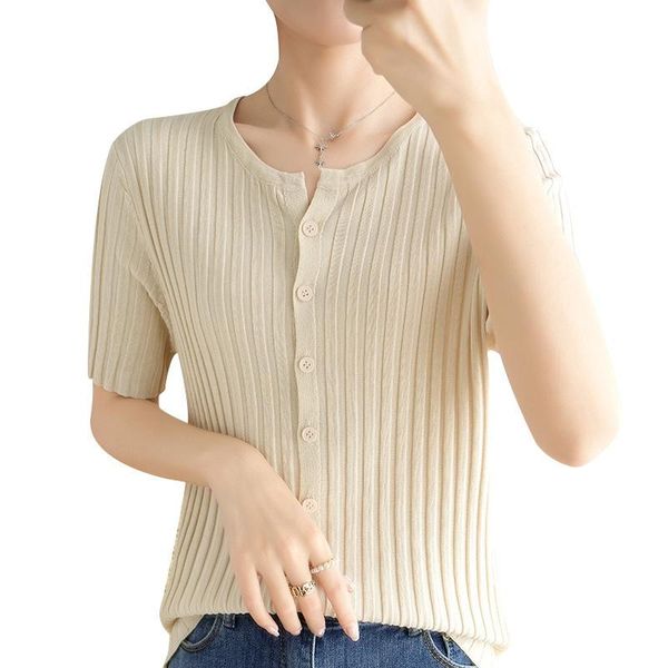 women's knits & tees 2021 ice silk short-sleeved cardigan single-breasted female jacket loose t-shirt summer strickjacke damen, White
women's knits & tees 2021 ice silk short-sleeved cardigan single-breasted female jacket loose t-shirt summer strickjacke damen, White