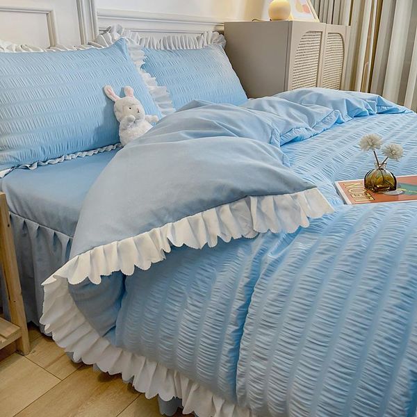 bedding sets korean seersucker bedclothes /king size blue color duvet cover with ruffle double bed sheet set pillowcase
bedding sets korean seersucker bedclothes /king size blue color duvet cover with ruffle double bed sheet set pillowcase