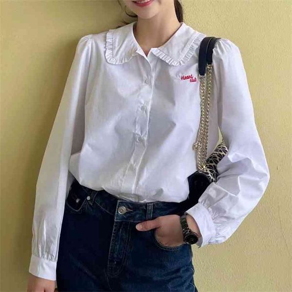 women summer sweet white blouses shirts za long sleeve letter embroidery 100% cotton female casual poplin blusas 210513
women summer sweet white blouses shirts za long sleeve letter embroidery 100% cotton female casual poplin blusas 210513