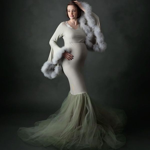 2022 pregnant women's prom dresses feathers flare long sleeve maternity robes party wear mermaid evening gowns, Black
2022 pregnant women's prom dresses feathers flare long sleeve maternity robes party wear mermaid evening gowns, Black