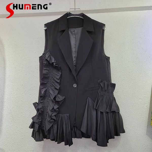 women's vests 2021 summer fashion irregular pleated ruffled stitching casual suit vest for women, Black;white
women's vests 2021 summer fashion irregular pleated ruffled stitching casual suit vest for women, Black;white