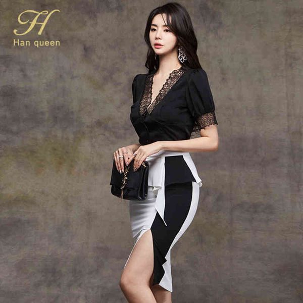 dresses 2 pieces set women spring short sleeve lace black shirts and ruffle color block sheath pencil skirts lady skirt suit, Black;gray
dresses 2 pieces set women spring short sleeve lace black shirts and ruffle color block sheath pencil skirts lady skirt suit, Black;gray