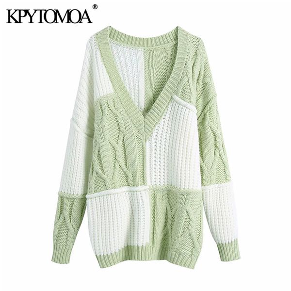 women fashion patchwork oversized knitted sweater vintage o neck long sleeve female pullovers chic 210416, White;black
women fashion patchwork oversized knitted sweater vintage o neck long sleeve female pullovers chic 210416, White;black