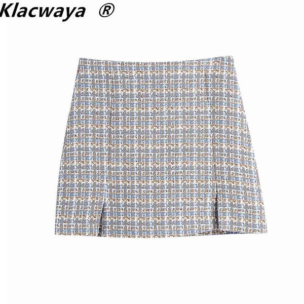women chic fashion front slits tweed mini skirt vintage high waist side zipper female skirts mujer 210521, Black
women chic fashion front slits tweed mini skirt vintage high waist side zipper female skirts mujer 210521, Black