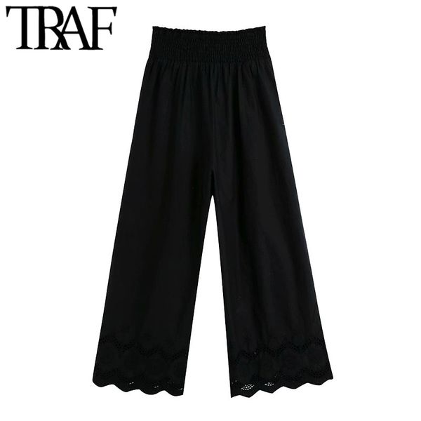 traf women chic fashion cutwork embroidery hem pants vintage high elastic waist side pockets female ankle trousers 210415, Black;white
traf women chic fashion cutwork embroidery hem pants vintage high elastic waist side pockets female ankle trousers 210415, Black;white