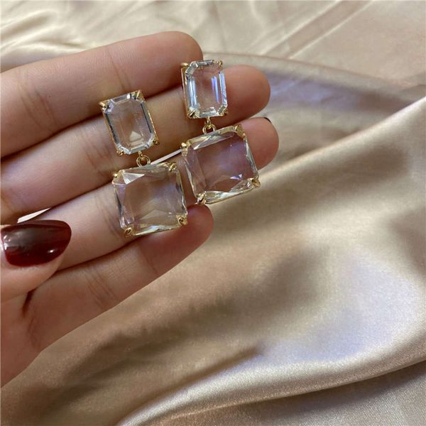 925 silver needle transparent simple geometry square temperament earrings, Black
925 silver needle transparent simple geometry square temperament earrings, Black