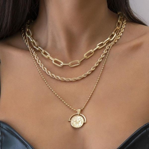 pendant necklaces gold color vintage necklace for women coin twist chain choker multilayer jewelry, Silver
pendant necklaces gold color vintage necklace for women coin twist chain choker multilayer jewelry, Silver