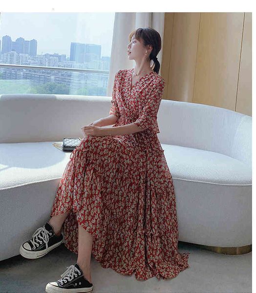 dress summer medium sleeve chiffon fashion casual empire flower v-neck loose 2021 women's party, Black;gray
dress summer medium sleeve chiffon fashion casual empire flower v-neck loose 2021 women's party, Black;gray
