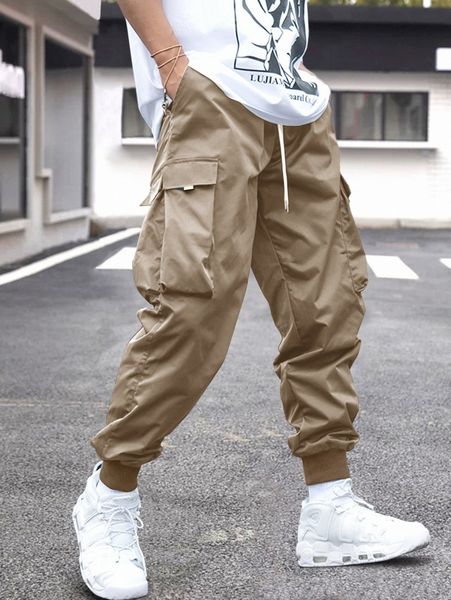 men drawstring waist cargo pants w9vo#, Black