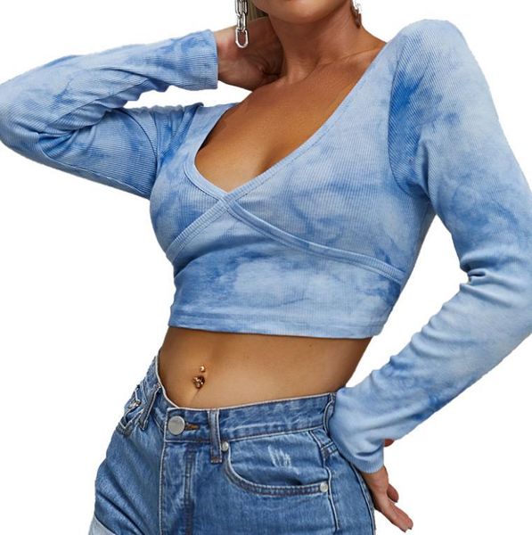 women fashion casual v-neck long sleeve tie-dye crop ladies stylish for shopping daily wear blue women's t-shirt, White
women fashion casual v-neck long sleeve tie-dye crop ladies stylish for shopping daily wear blue women's t-shirt, White