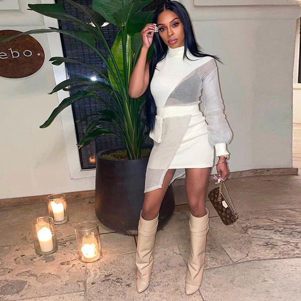 casual dresses women irregular turtleneck bodycon mesh mini dress patchwork one shoulder full sleeve simple elegant slim outfits, Black;gray
casual dresses women irregular turtleneck bodycon mesh mini dress patchwork one shoulder full sleeve simple elegant slim outfits, Black;gray
