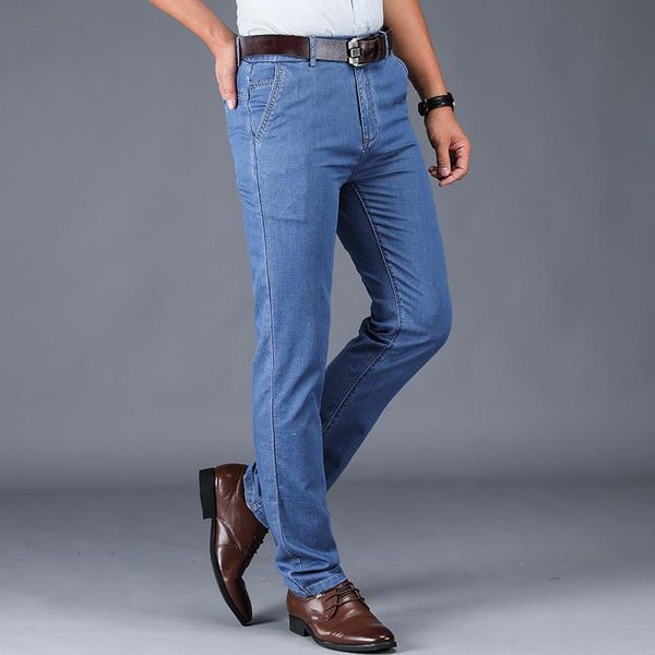high waist slim straight pants style fashion business casual men jeans quality trousers loose stretchy blue men's
high waist slim straight pants style fashion business casual men jeans quality trousers loose stretchy blue men's
