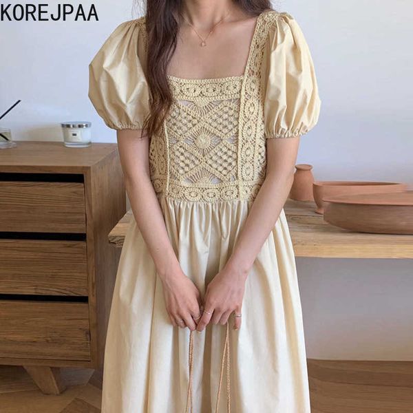 korejpaa women dress summer korean elegant gentle square collar lace crochet stitching design loose bubble sleeve vestido 210526, Black;gray
korejpaa women dress summer korean elegant gentle square collar lace crochet stitching design loose bubble sleeve vestido 210526, Black;gray
