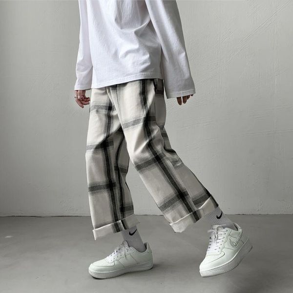 men's pants autumn plaid fashion retro casual men streetwear loose hip-hop drawstring straight trousers, Black
men's pants autumn plaid fashion retro casual men streetwear loose hip-hop drawstring straight trousers, Black