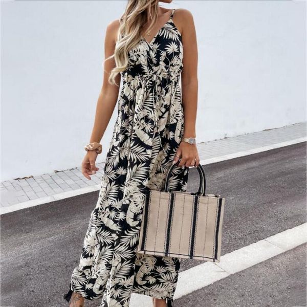 women's swimwear summer women high waist v-neck open back sleeveless long dress beach casual loose sling print robes halter vestido, White;black
women's swimwear summer women high waist v-neck open back sleeveless long dress beach casual loose sling print robes halter vestido, White;black