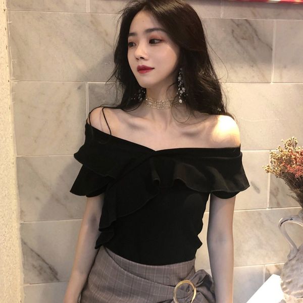 Women's Blouses & Shirts Summer Top Slash Neck Ruffle Tee Shirt Female Slim Fit Elegant Tops 5OQJ, White
Women's Blouses & Shirts Summer Top Slash Neck Ruffle Tee Shirt Female Slim Fit Elegant Tops 5OQJ, White
