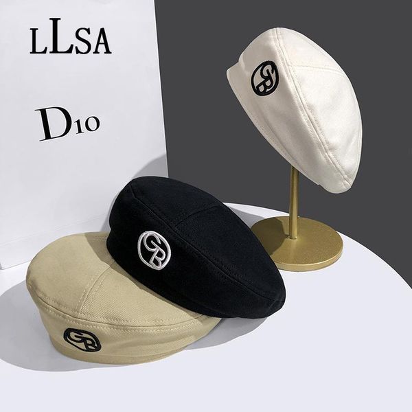 berets summer trend beret letter embroidery british style vintage cap korean spring designer flat brand service high-end female, Blue;gray
berets summer trend beret letter embroidery british style vintage cap korean spring designer flat brand service high-end female, Blue;gray