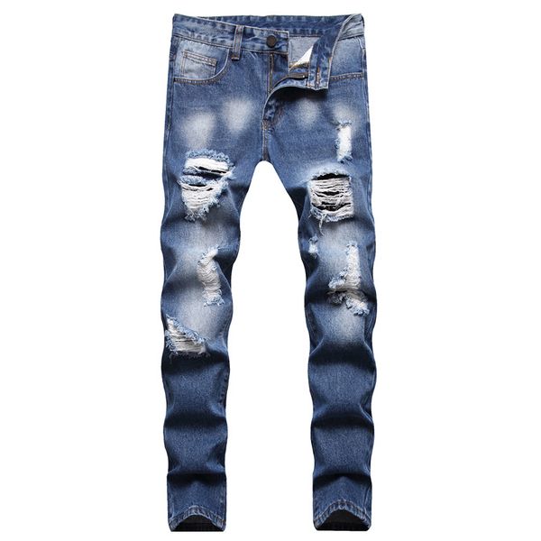 men ripped slim fit jeans hole destroyed skinny straight leg washed frayed motocycle denim pants hip hop stretch biker men's distressed, Blue
men ripped slim fit jeans hole destroyed skinny straight leg washed frayed motocycle denim pants hip hop stretch biker men's distressed, Blue