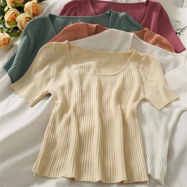 women's t-shirt summer thin knit t shirt women short sleeve solid slim fit kniited crop y2k korean fashion basic tee femme, White
women's t-shirt summer thin knit t shirt women short sleeve solid slim fit kniited crop y2k korean fashion basic tee femme, White