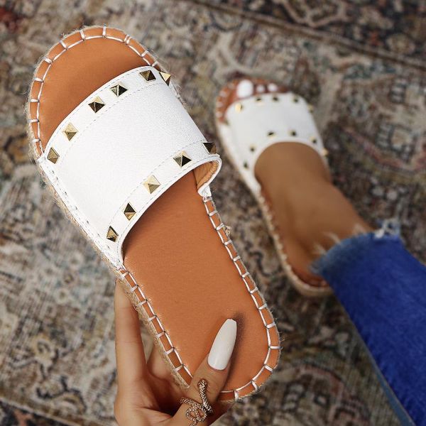 slippers summer trend women pu rivet flat sole sewing rubber bottom open toe punk outdoor beach slides ladies shoes, Black
slippers summer trend women pu rivet flat sole sewing rubber bottom open toe punk outdoor beach slides ladies shoes, Black