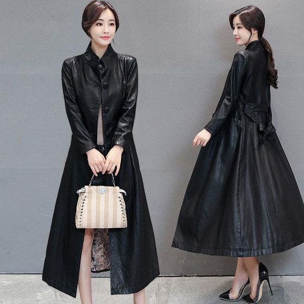 women's leather & faux women long jacket 2021 fashion ladies elegant washed pu trench coat female outerwear with belt plus size 4xl, Black
women's leather & faux women long jacket 2021 fashion ladies elegant washed pu trench coat female outerwear with belt plus size 4xl, Black