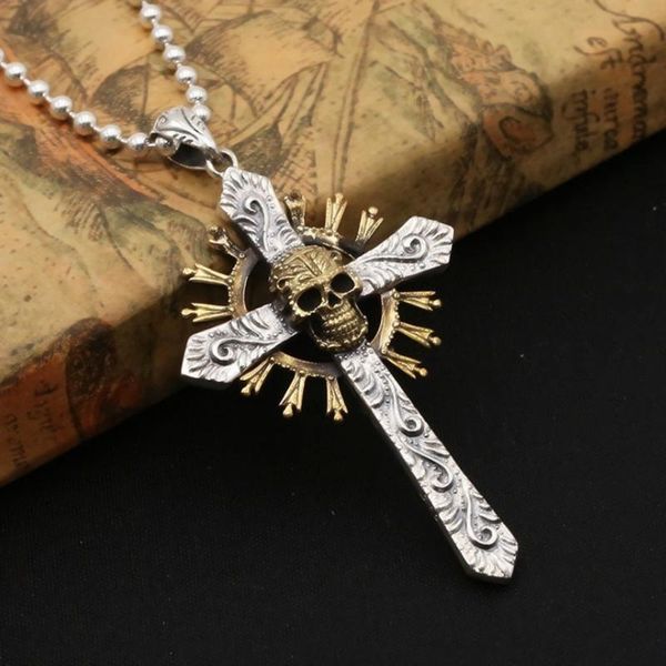 pendant necklaces european and american fashion skull cross necklace men's wild creative lucky lady, Silver
pendant necklaces european and american fashion skull cross necklace men's wild creative lucky lady, Silver