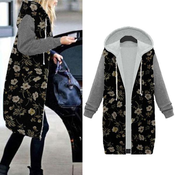 women's jackets 2021 women autumn winter warm hoodie floral print zipper long sleeve cardigan coat outerwear veste female, Black;brown
women's jackets 2021 women autumn winter warm hoodie floral print zipper long sleeve cardigan coat outerwear veste female, Black;brown