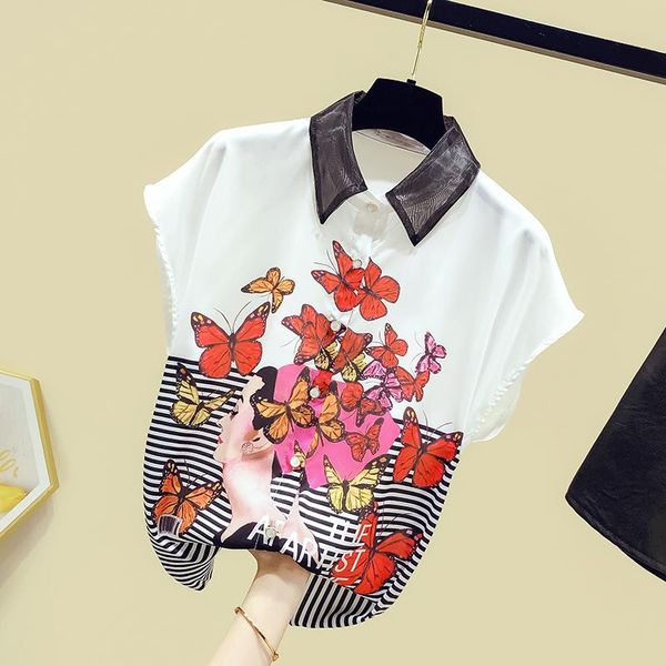 women's blouses & shirts 2021 summer turn down collar short sleeves butterfly print chiffon female blouse blusas a3434, White
women's blouses & shirts 2021 summer turn down collar short sleeves butterfly print chiffon female blouse blusas a3434, White