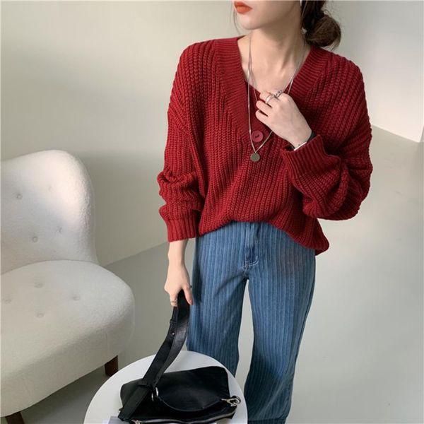 women's sweaters v-neck button solid knitted sweater autumn winter pullover female casual chic lady women retro jumper, White;black
women's sweaters v-neck button solid knitted sweater autumn winter pullover female casual chic lady women retro jumper, White;black
