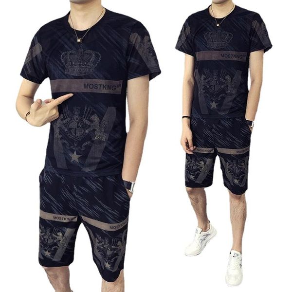 men's tracksuits suits, summer british style crown print short-sleeved t-shirt shorts sportswear clothing two piece set, Gray
men's tracksuits suits, summer british style crown print short-sleeved t-shirt shorts sportswear clothing two piece set, Gray