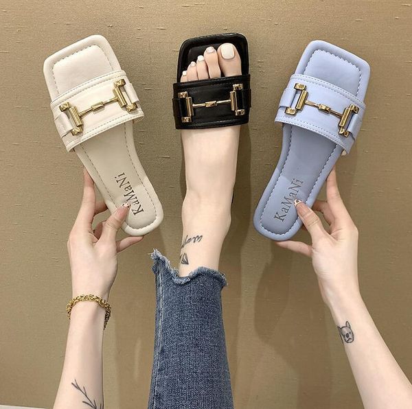 tx002 summer fashion personality square head women's sandals slippers pu leather + metal for outdoor wearing flat bottom flip flops, Black
tx002 summer fashion personality square head women's sandals slippers pu leather + metal for outdoor wearing flat bottom flip flops, Black