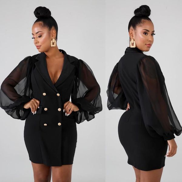 casual dresses blazer women dress mini v neck mesh double button long sleeve lantern black slim office 60ds, Black;gray
casual dresses blazer women dress mini v neck mesh double button long sleeve lantern black slim office 60ds, Black;gray