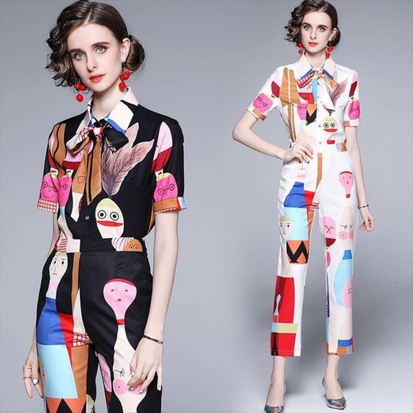summer cartoon graffiti print womenpant suit office bowknot short sleeve shirt amp high waist ankle length pencil pants 2 set, White
summer cartoon graffiti print womenpant suit office bowknot short sleeve shirt amp high waist ankle length pencil pants 2 set, White