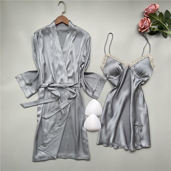 summer women robe set kimono gown lace v-neck knee-length nightgown sleepwear silky gray satin home dress wedding women's, Black;red
summer women robe set kimono gown lace v-neck knee-length nightgown sleepwear silky gray satin home dress wedding women's, Black;red