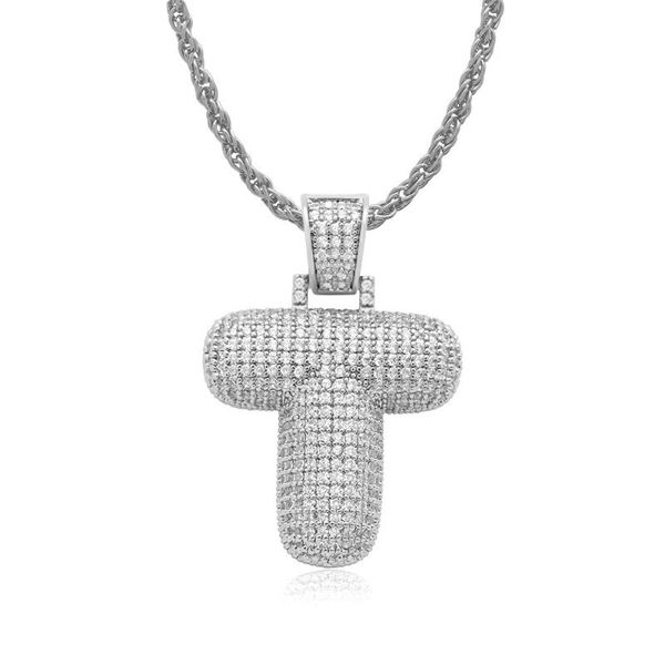 pendant necklaces omyfun factory bottom price bubble letter t with 3mm rope chain 3a cz iced pave bling a-z custom initial jewelry for men, Silver
pendant necklaces omyfun factory bottom price bubble letter t with 3mm rope chain 3a cz iced pave bling a-z custom initial jewelry for men, Silver