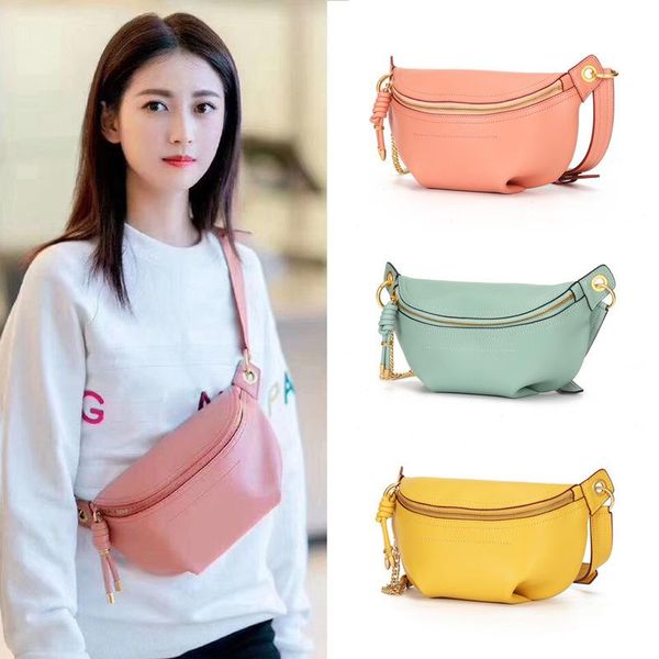 genuine leather chest bag fashion purse fanny pack for women waist chain shoulder multi-function bags
