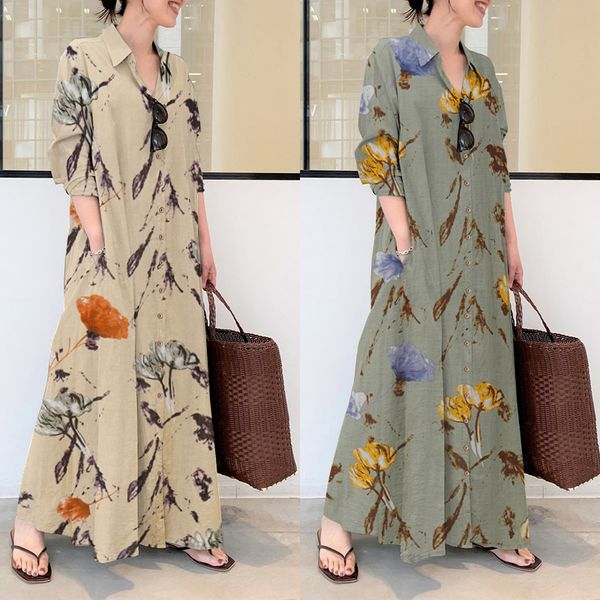 elegant printed shirt dress womens autumn sundress zanzea casual long sleeve maxi vestido female lapel button robe plus size, Black;gray
elegant printed shirt dress womens autumn sundress zanzea casual long sleeve maxi vestido female lapel button robe plus size, Black;gray