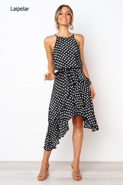 dress 2021 polka dot print halter lacing up irregular ruffles vestidos de fiesta, Black;gray
dress 2021 polka dot print halter lacing up irregular ruffles vestidos de fiesta, Black;gray