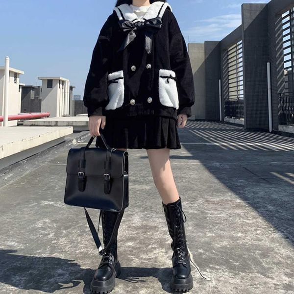 women's jackets japanese kawaii winter cute sailor collar college wind navy thickened warmth long sleeve loose women jacketes, Black;brown
women's jackets japanese kawaii winter cute sailor collar college wind navy thickened warmth long sleeve loose women jacketes, Black;brown
