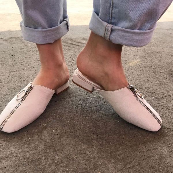 slippers zipper low square heel outside fashion women classics slides elegant sweet summer shoes flock solid, Black
slippers zipper low square heel outside fashion women classics slides elegant sweet summer shoes flock solid, Black