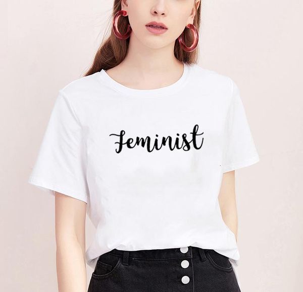 women's t-shirt feminist printed short sleeve women summer o-neck cotton t shirt casual loose tee femme, White
women's t-shirt feminist printed short sleeve women summer o-neck cotton t shirt casual loose tee femme, White