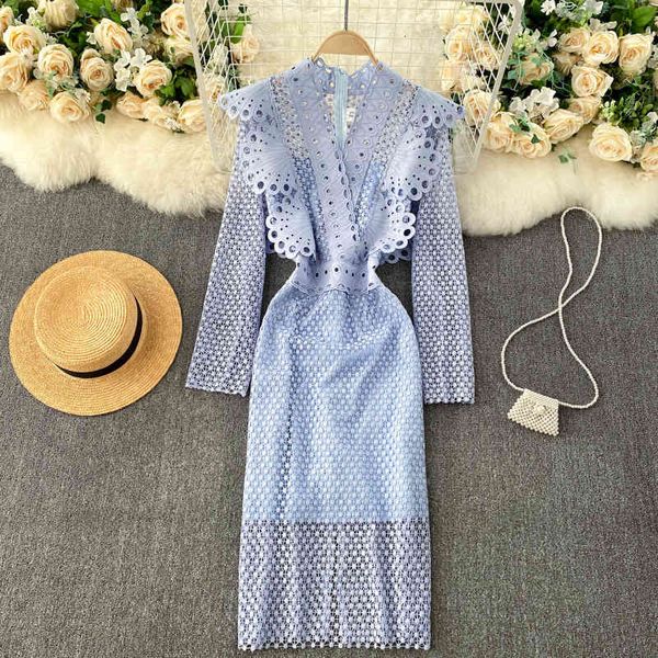 dresses chic hollow lace women korean v neck sleeve ruffles es autumn design split slim midi long, Black;gray
dresses chic hollow lace women korean v neck sleeve ruffles es autumn design split slim midi long, Black;gray
