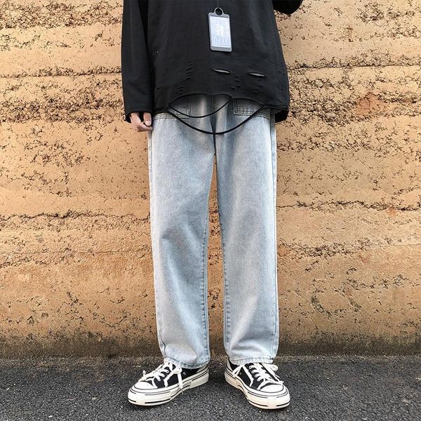 men's jeans retro hong kong style straight loose drooping wide leg cropped harem fashion brand hip hop washed wear-white pants, Blue
men's jeans retro hong kong style straight loose drooping wide leg cropped harem fashion brand hip hop washed wear-white pants, Blue