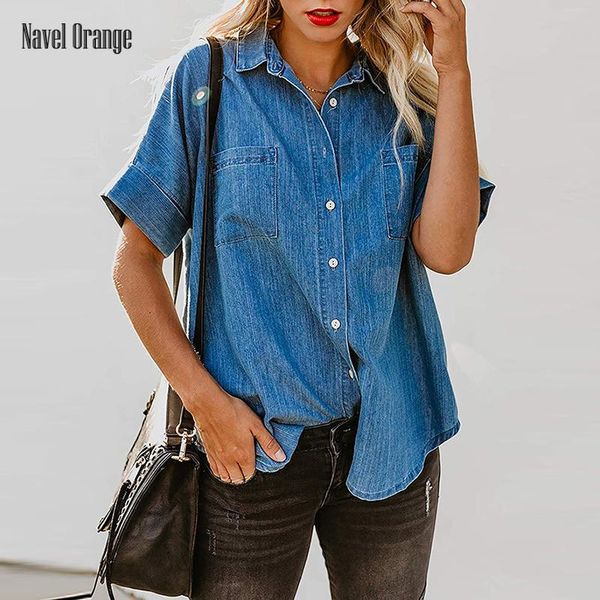 women's blouses & shirts summer women turn-down collar short sleeve casual blouse solid streetwear pocket ladies shirt fashion denim st, White
women's blouses & shirts summer women turn-down collar short sleeve casual blouse solid streetwear pocket ladies shirt fashion denim st, White