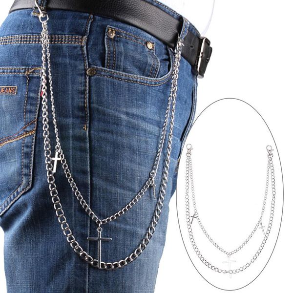 keychains metal long double layer cross waist chain punk hip hop rock pants personality men women bag trinket pendant, Silver
keychains metal long double layer cross waist chain punk hip hop rock pants personality men women bag trinket pendant, Silver